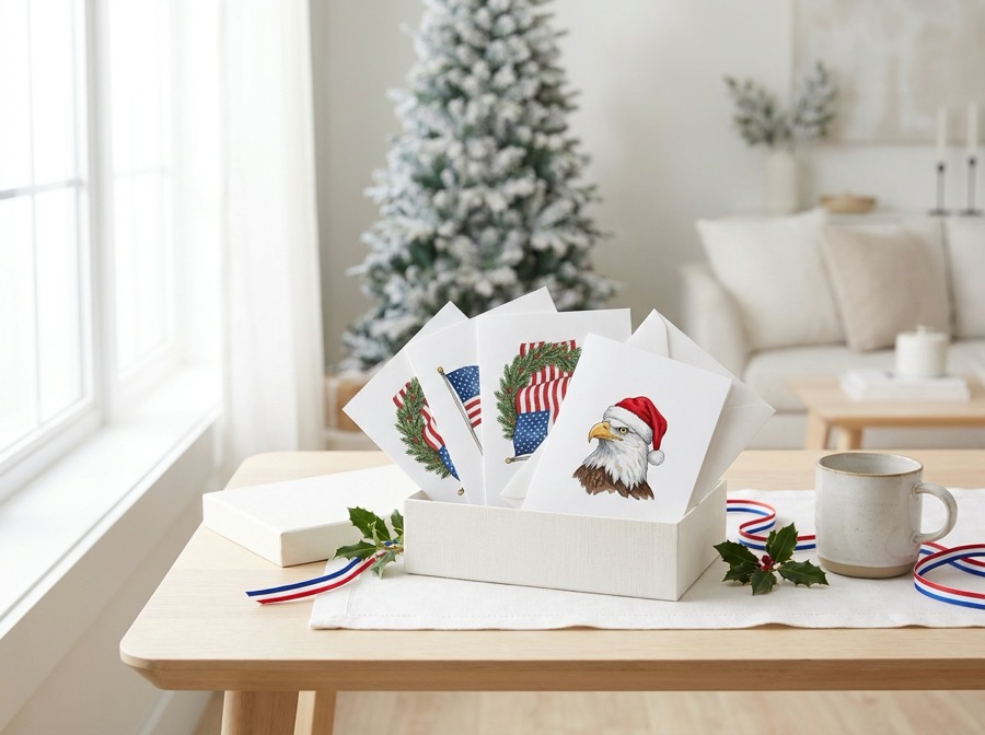 Boxed set of patriotic Christmas cards with envelopes